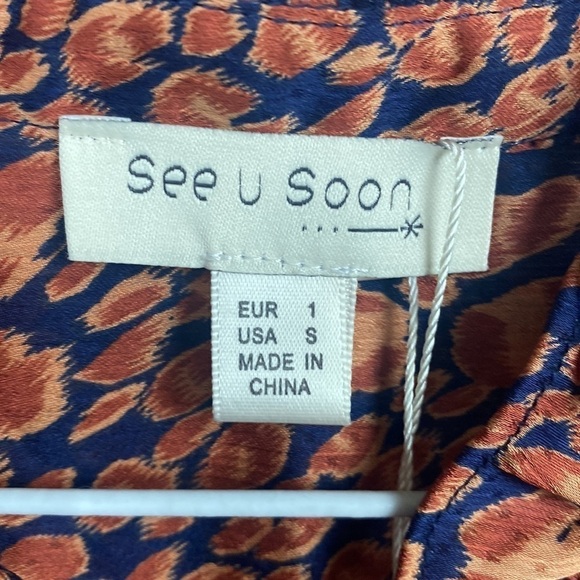 Anthropologie See U Soon Orange Navy Blue Splotch Animal Print Blouse - Size S - Picture 5 of 12